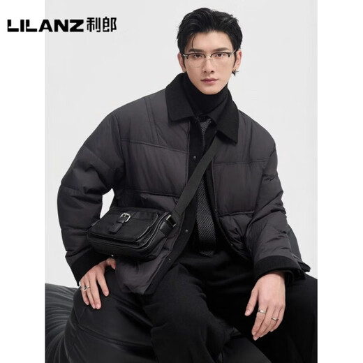 LILANZ official fake two-piece design 2025 new winter lapel light down jacket short men's warm jacket blue gray - flagship model M 100-120Jin Jin equals 0.5 kg