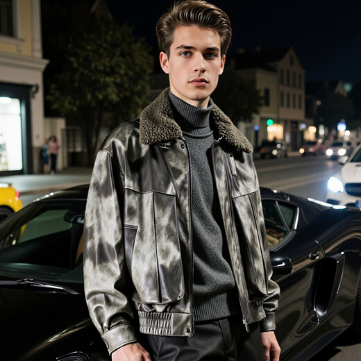 Rich PU leather, all sheep wool filling, lapel men's leather jacket, men's winter quilted warm leather jacket jacket