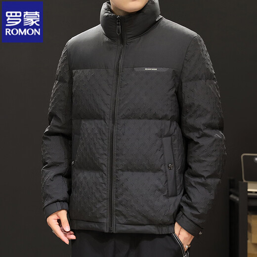 Новый зимний мужской пуховик ROMON 90 с белым утиным пухом высокого класса с воротником-стойкой, повседневная утолщенная теплая куртка для молодежи и среднего возраста, тренд черного цвета, высококачественный 90 утиный пух XL 180, подходит для веса 140-160 Джин Джин равен 0,5 кг