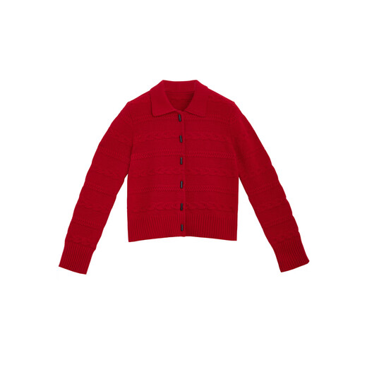 LANCY Horse Stepping on the Spring Breeze 2026 Spring New Print New Year Red Wool Wool Sweater Short Orange L