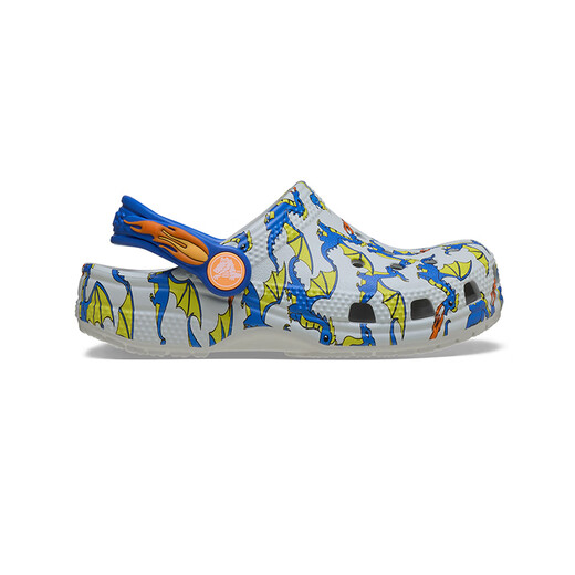 CROCS 2026 Spring New Classic Dinosaur Print Children's Crocs Lightweight and Comfortable Casual Slippers/212514 Atmospheric Gray-1FT 28 (165mm)