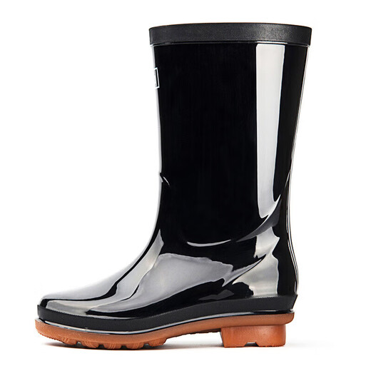 Pull-back rain boots for women 853 women's mid-calf low-heeled rain boots with tendon soles waterproof, non-slip and wear-resistant work protective rain boots 853 mid-calf single layer 36
