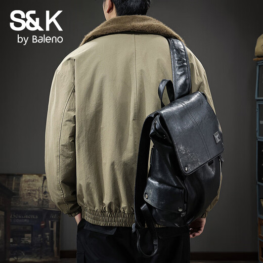 Baleno S&K American retro double-sided warm cotton coat for men in winter lapel mountain carving workwear windproof jacket for men Cocoa XL