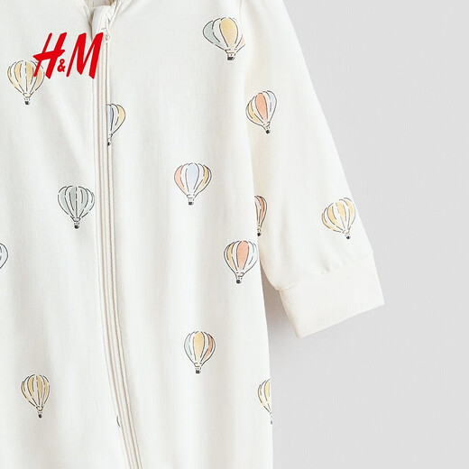 H&M Children's Clothing Girls and Infants Home Clothes 2026 Spring New Round Neck Printed One-piece Home Pajamas 1238371 Cream/Hot Balloon 80cm 80/48 (9-12M)