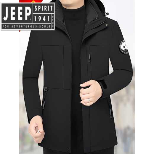 JEEP SPIRIT羽绒服男士短款外套2025秋冬季中年休闲修身加厚爸爸男装上衣 黑色 98036b内胆可拆卸 M /170