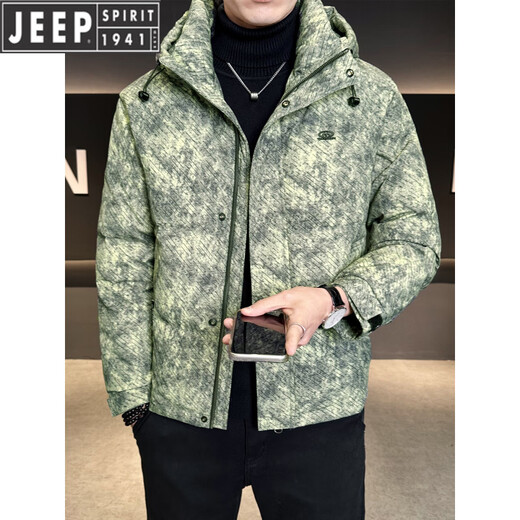 JEEP Jeep пуховик с капюшоном, мужская зимняя новинка 2025 года, холодостойкая утолщенная теплая куртка, мужская зимняя короткая зеленая куртка 2XL