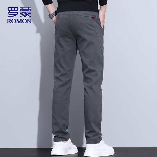 ROMON pants men's spring loose business casual pants men's high-end all-match straight trousers gray 32