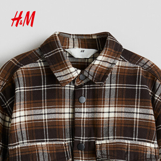 H&M children's clothing children's boys' shirt spring new plaid shirt cotton flannel jacket style shirt 1294610 brown/plaid 165 165/84 (13-14Y)