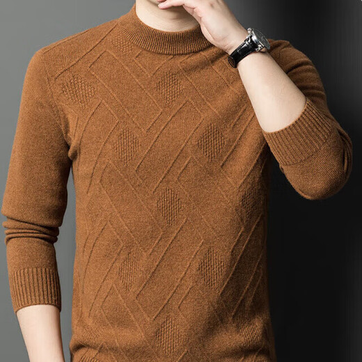 OLJ luxury high-end brand cardigan men's 2025 winter casual round neck jacquard thickened warm and comfortable knitted top blue XL (175)