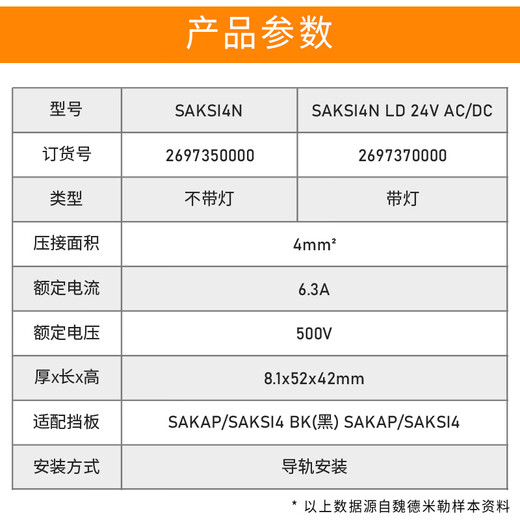 Weidmüller fuse terminal block fuse type with light rail type 24V terminal block fuse core SAKSI_4N_without light_full box