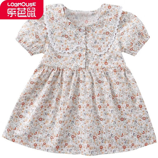 乐芭鼠童装女童连衣裙女宝宝衣服夏季甜美可爱碎花裙小孩裙子公主裙娃娃领洋气时髦薄款中小童 桔色 100码建议2-3岁 ( 90-100cm )