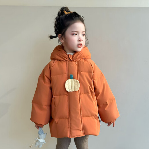 FHHUABD Girls Down Jacket Winter Clothing 2026 Children's Cotton Jacket Plus Velvet Thickened Cotton Clothes Baby Winter Style Jacket Orange 120 cm