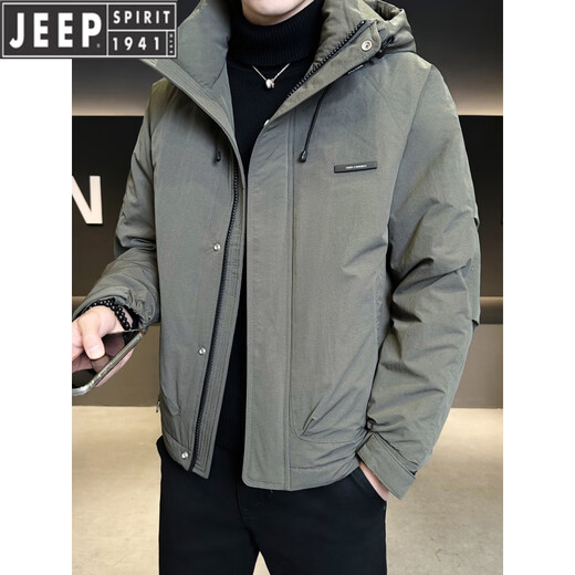 JEEP Jeep Hooded Down Jacket Men's Winter Men's Clothing 2025 New Workwear Cold Weather Clothing Thickened Warm Jacket Men's Trendy Black XL