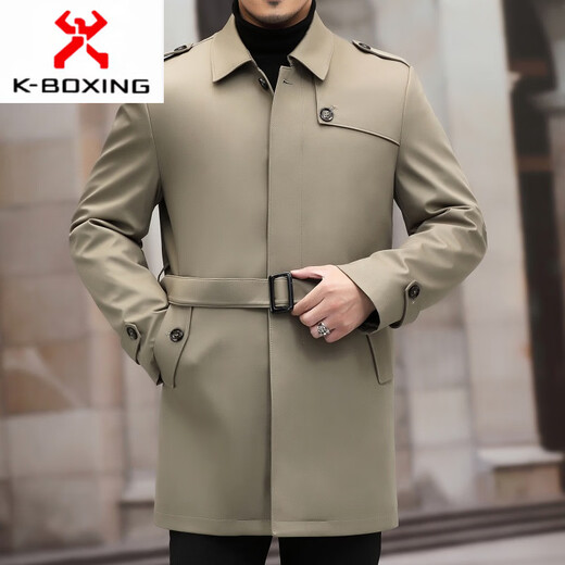 KBXNG Jinba Down Jacket Men's Medium Long Business Middle-aged Lapel Thick Windbreaker Light White Duck Down Removable Liner 2111 Blue (Removable Down Liner) 2XL 185/54