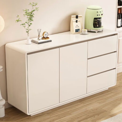 Yong Huan all solid wood cream style sideboard against the wall one-piece modern simple drawer cabinet living room storage cabinet new kitchen cabinet 100x40x80CM# solid wood ecological board thickened backboard anti-collision curved sideboard self-installation