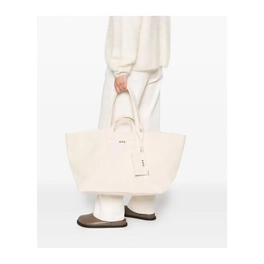 A.P.C. women's handbag, large capacity, portable, daily use, shoulder-carryable, cotton white double handles, simple design, white, one size fits all
