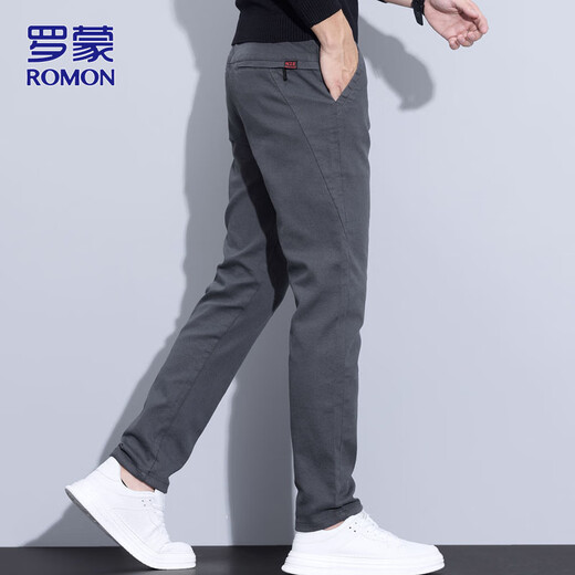 ROMON pants men's spring loose business casual pants men's high-end all-match straight trousers gray 32