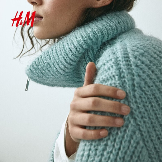 H&M 2026 new spring women's zipper cardigan 1315990 light turquoise XS 155/80