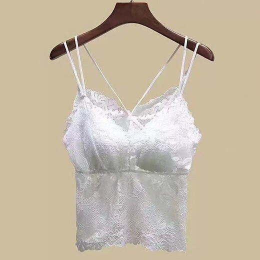 French lace double shoulder strap swallowtail beautiful back camisole women's outer wear chest-wrapped push-up latex fixed cup underwear for women white M (suitable for 80-115Jin Jin equals 0.5 kg