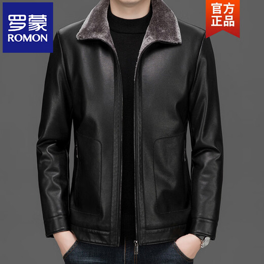 ROMON winter new velvet thickened Haining imitation leather men's fur all-in-one leather jacket black XL 180/92A