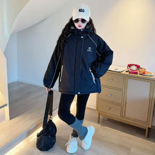 BALA is suitable for girls' velvet jacket autumn and winter 2025 new children's thickened jacket for big children and girls super navy blue 120cm