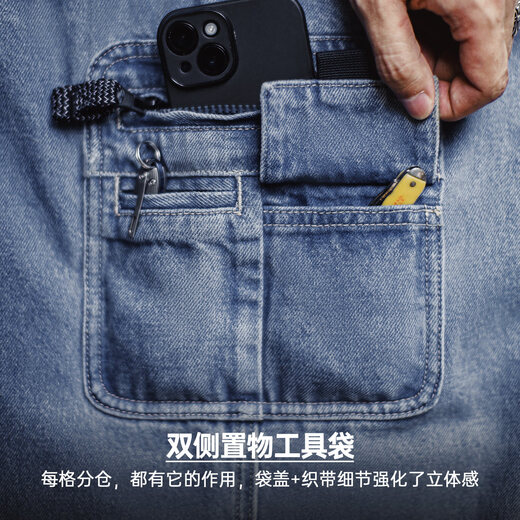 Madden Workwear American Washed Jeans Denim Loose Straight Japanese Style Pocket Drape Casual Long Pants Men's Spring Washed Blue Men's Jeans/American High Street Wide Leg Pants Men's Style/Machete Pants Men 33