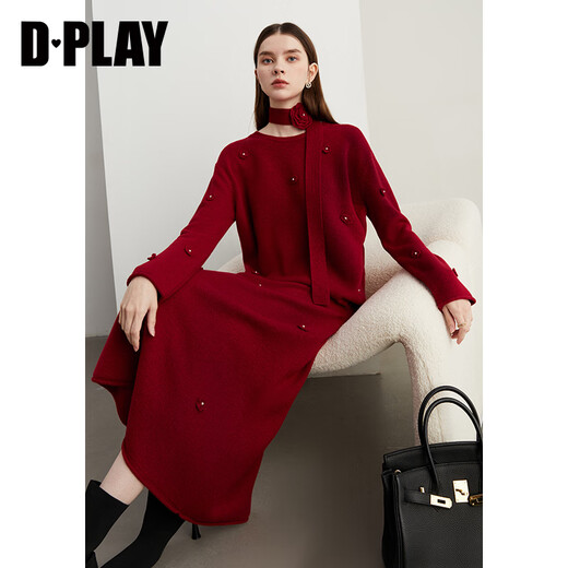 DPLAY2025 Autumn New Red Sweater Suit Women's New Year's Style Wool Knitted Sweater Skirt Anchor Red-Skirt S