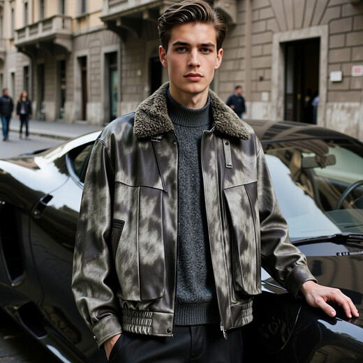 Rich PU leather, all sheep wool filling, lapel men's leather jacket, men's winter quilted warm leather jacket jacket