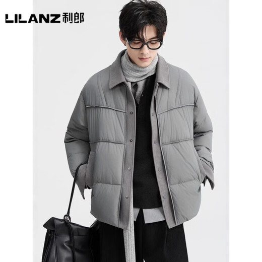 LILANZ official fake two-piece design 2025 new winter lapel light down jacket short men's warm jacket blue gray - flagship model M 100-120Jin Jin equals 0.5 kg
