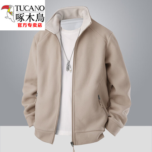 Woodpecker (TUCANO) Fleece Jacket Men's Autumn and Winter Cardigan Sweater Men's Top Polar Fleece Jacket Men's Plus Velvet Black Velvet M 90-105
