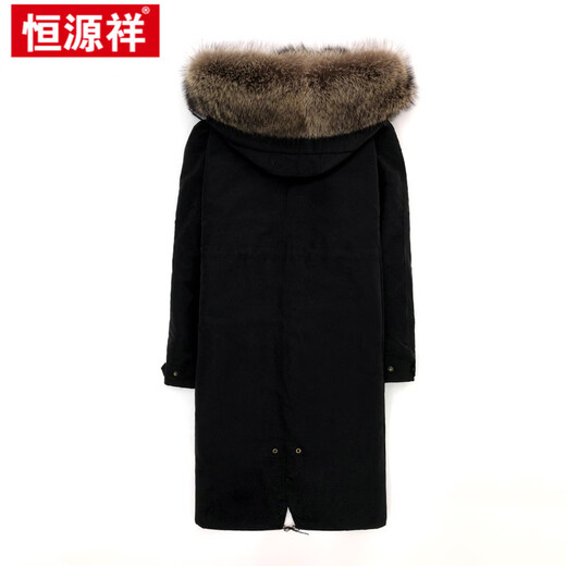 Hengyuanxiang Haining Paike men's winter mid-length cotton coat and fur one-piece thickened imitation fur jacket middle-aged military coat brand high-end men's classic black large long length about 112 4XL 165 to 185 Jin Jin is equal to 0.5 kg