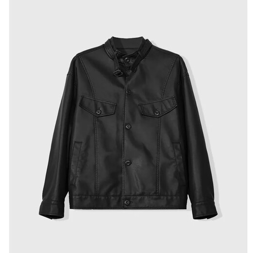 GENIUS international first-line brand spring and autumn new soft leather jacket for men, loose, trendy and versatile, men's leather jacket, fashionable top, autumn clothing, black 2XL, suitable for 180-210Jin Jin is equal to 0.5 kg