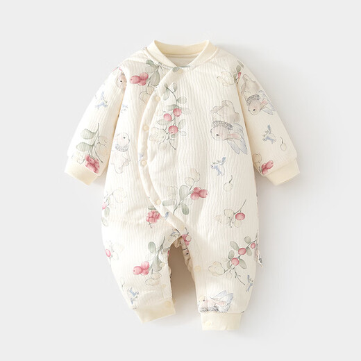 Wua wua baby cotton padded jumpsuit baby quilted thickened autumn and winter jumpsuit jumpsuit infant clothes beige (bow tie bear 120g cotton one-piece) 66cm