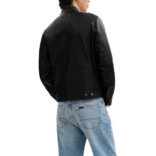 COACH FW24 однотонная кожаная куртка с воротником-стойкой на молнии и длинными рукавами мужская черная черная L