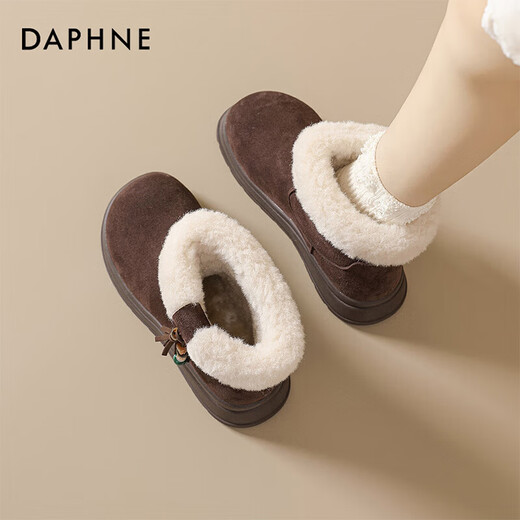 DAPHNE Daphne snow boots women's boots new women's boots thick sole plus velvet warm short boots cotton boots brown plus velvet heel height 5cm 35 (225mm) standard size