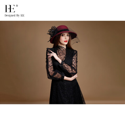 EE Invierno Moda británica Sombrero de fieltro de lana para mujer Sombrero de lana de ala grande de malla informal versátil de invierno 5050 Borgoña ajustable (53-58 cm)