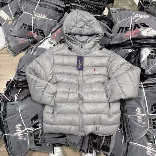 PUGESI Silver Gray Pony Embroidered Ribs Down Jacket Men's Winter Outdoor Lightweight Hooded Jacket Couple Warm Cotton Jacket Silver M