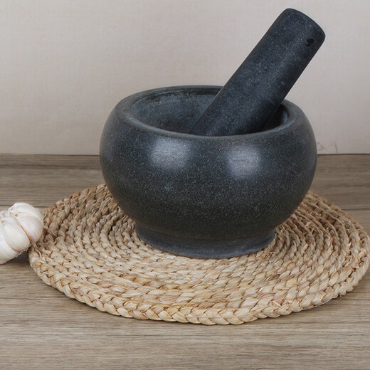 Zhong Zhanggui natural bluestone mortar household garlic pounder medicine jar kitchen garlic press garlic masher garlic peeling garlic mortar supplementary food grinder outer diameter 40CM