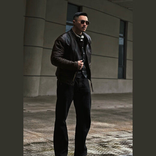 CHEVALPES International first-line brand classic RL Venom predecessor ready-to-wear heavy washed fully vegetable tanned cowhide leather jacket men's cable-stayed motorcycle cowhide S
