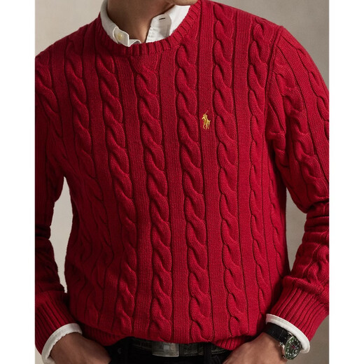 Polo Ralph Lauren Men's 26 Early Spring New Year Series Cable Knitted Cotton Sweater 600-Red L