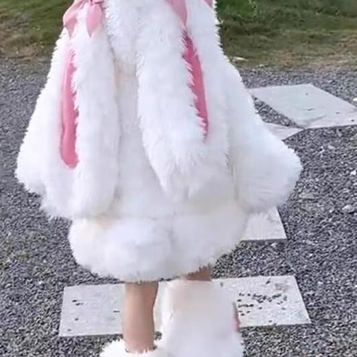 G.duck winter parent-child clothing for mothers and girls, cute plush bunny suit, bunny clothes for girls plus plush four-piece set, cartoon rabbit 150 cm