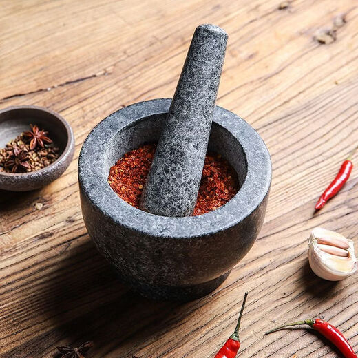Garlic mortar, old-fashioned marble garlic mortar, manual garlic masher, stone mortar, household grinding bowl, pounding bowl, granite pestle, natural stone, durable