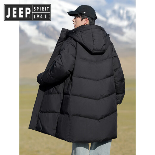 JEEP SPIRIT Jeep Youth Down Jacket Men's Long Thickened Warm Fashion Trend Outdoor Student Winter Couple Jacket Women Black 2511 S 80-105Jin Jin equals 0.5 kg