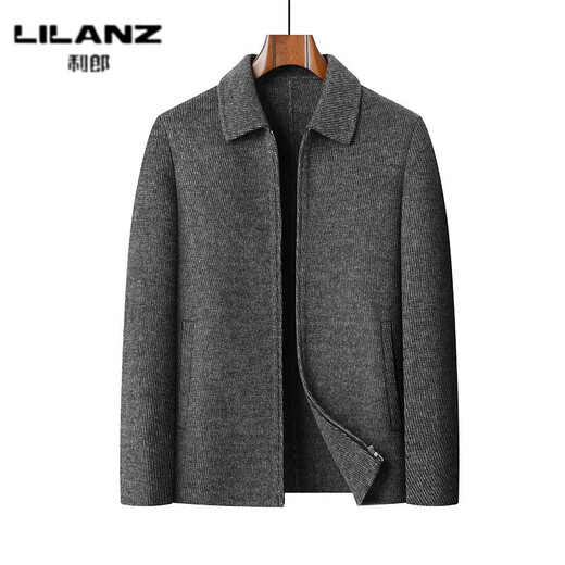 Lilang middle-aged men's woolen woolen coat with dark pattern lapel 2025 new autumn and winter casual executive jacket black L