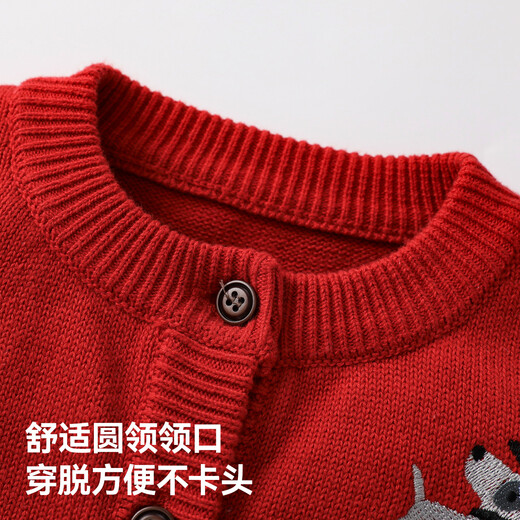 Betis Children's Sweater Autumn and Winter Thickened Sweater for Boys and Girls Sweater Warm Jacket New Year Sweater Red 110 cm