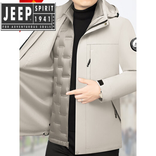 JEEP SPIRIT羽绒服男士短款外套2025秋冬季中年休闲修身加厚爸爸男装上衣 黑色 98036b内胆可拆卸 M /170