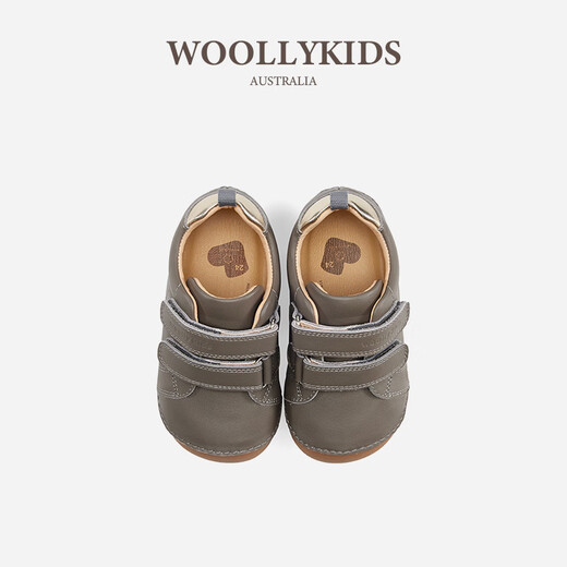 Woollykids Australian genuine leather boys and girls solid color widened toe non-slip rubber soft-soled children's shoes elephant gray size 24 inner length 15.5cm suitable for feet 14.6-15.0cm