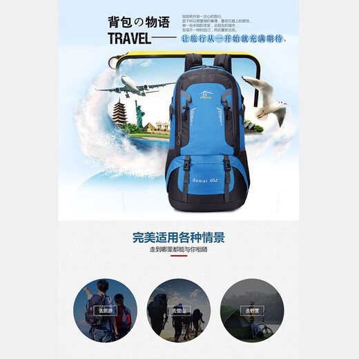 60L Large Capacity Mountaineering Bag Hiking Sports Outdoor Backpack Waterproof Wear-Resistant Backpack Camping Multifunctional Backpack Black 60L Large