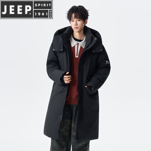 JEEP SPIRIT冬款新款加厚长款情侣羽绒服时髦简约帽子可拆卸经典立领英爵伦男 黑色 S