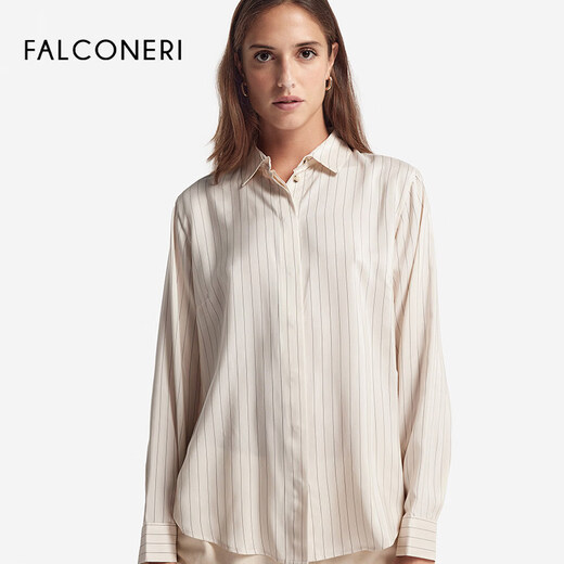 FALCONERI End of Season Discount Women's Commuting Fashion Versatile Striped Mulberry Silk Shirt DML426V Pearl Color-8176 L